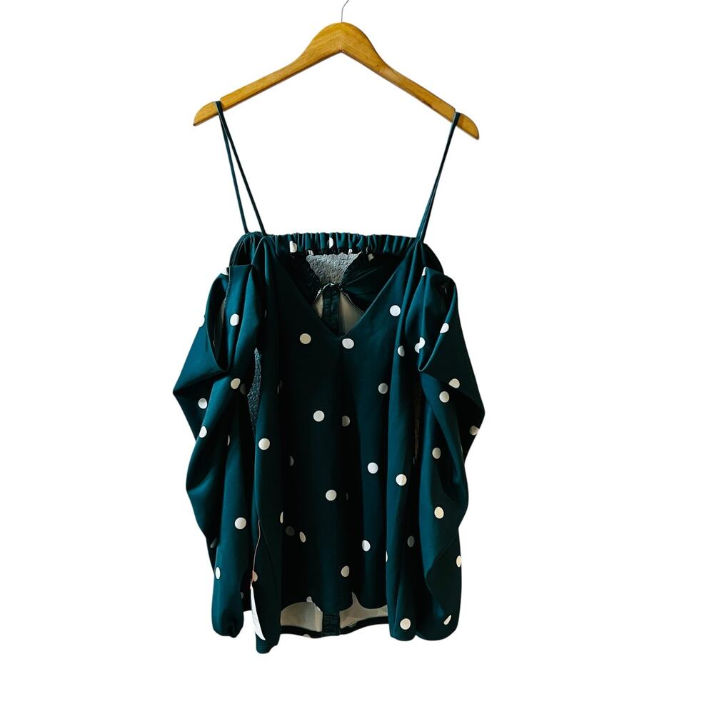 ASOS Polka Dot Cold Shoulder Dress Size 10 Green Cream NWT - Picture 3 of 8